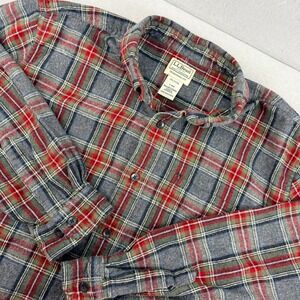 LL Bean Men's Large Regular Traditional Fit 100% Cotton Flannel Shirt Grey Red